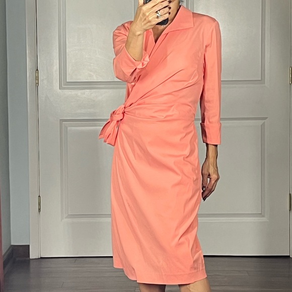 Lafayette 148 New York Dresses & Skirts - Lafayette 148 New York Reva cotton stretchy wrap shirt dress in coral